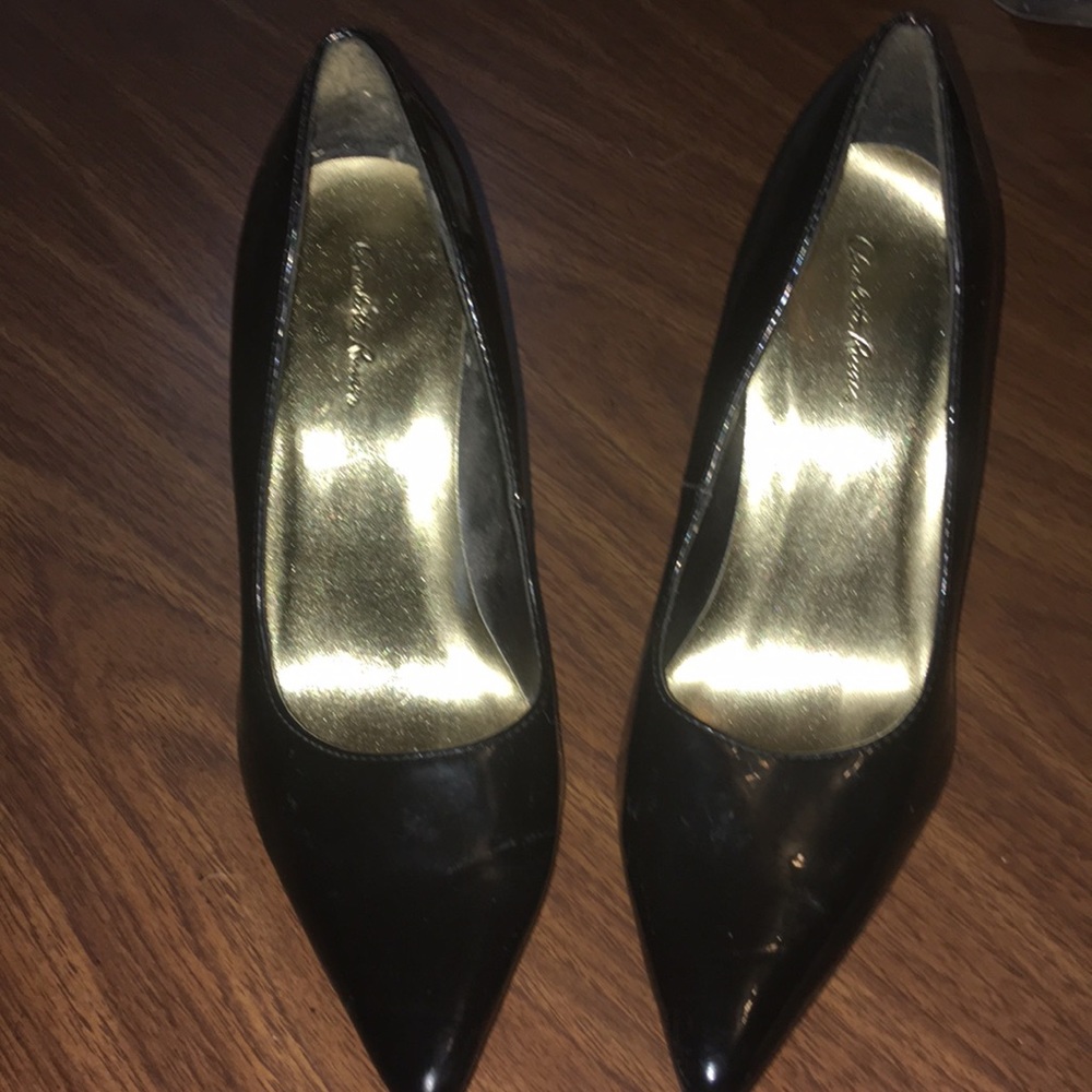 Black pointed toe heels